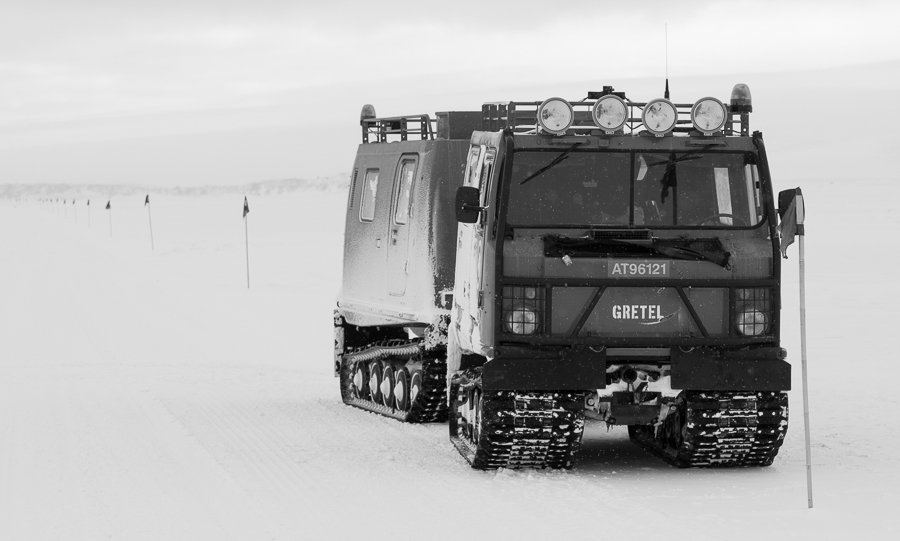 Our ride out onto the sea ice, a hagglund tracked vehicle. Top speed about 15 mph. 